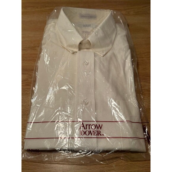 Dover By Arrow Mens Shirt White Vintage Long Sleeve Oxford‎ Button Down 17-34/35 - Picture 1 of 9